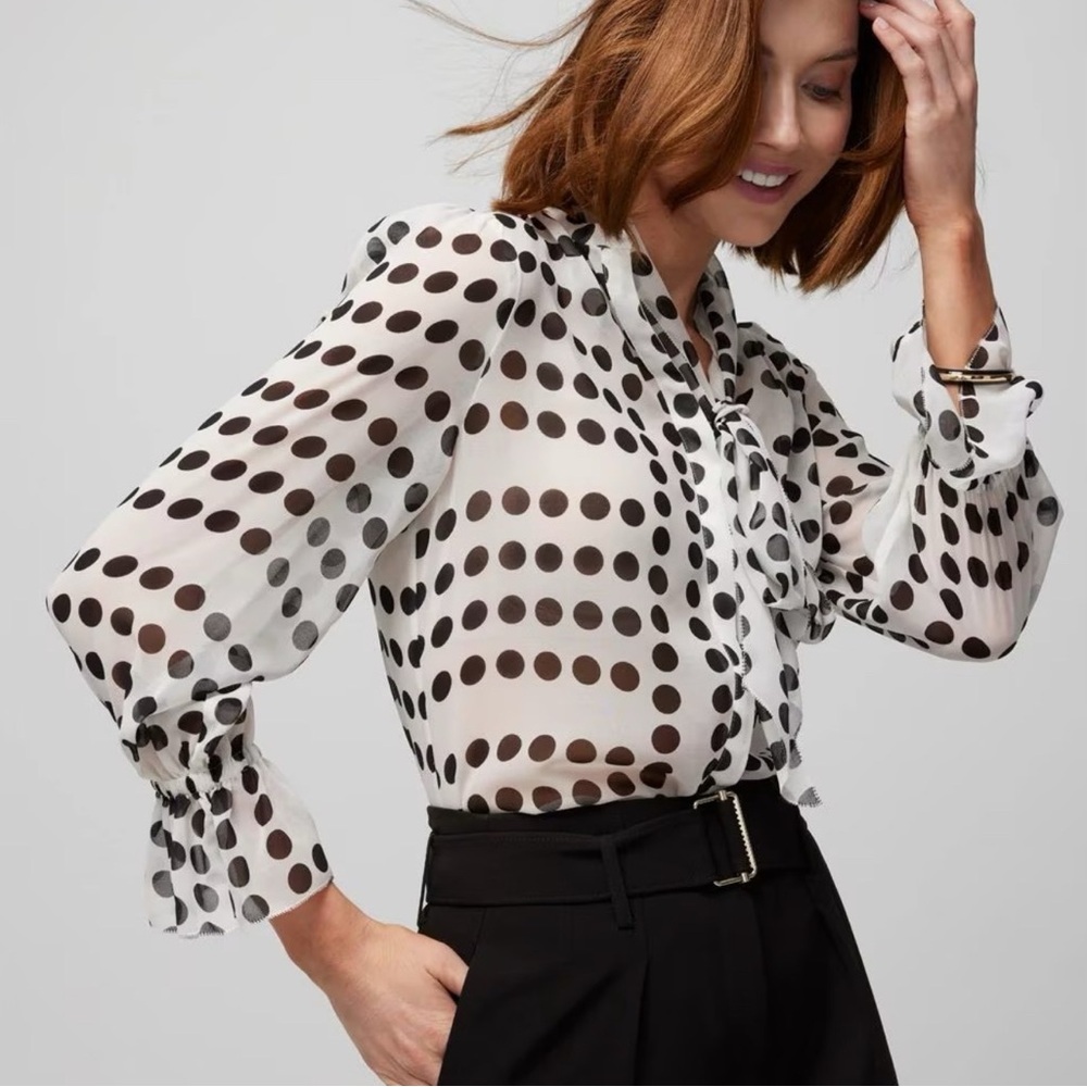 HOLD White House Black Market Black and White Polka Dot Blouse (hold)